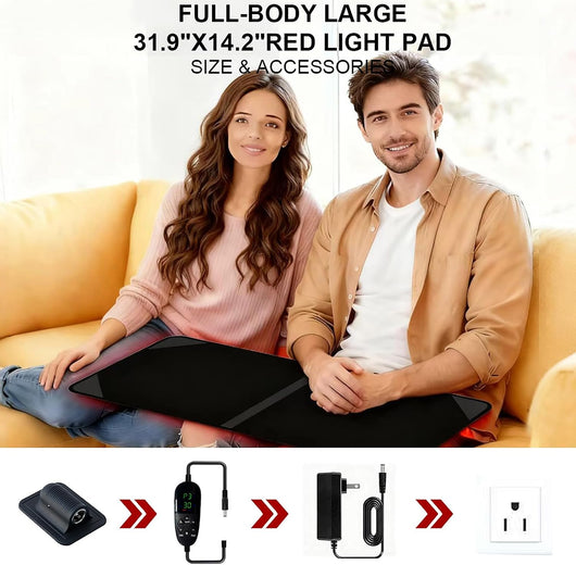 Red Light Therapy Mat for Body, 31.9" X 14.2" Large Red Light Therapy Pad with Overheat Protection Device, 660Nm & 850Nm Red and near Infrared Light for Waist, Legs and Back, Home Use