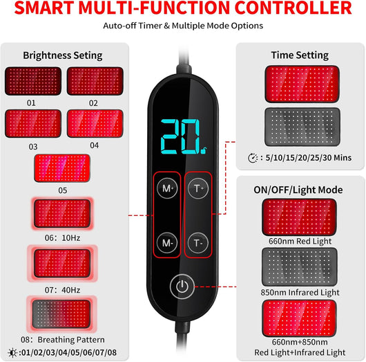 Red Light Therapy Belt for Back, Waist & Knee, 120 Leds 660Nm Red Light & 850Nm near Infrared Therapy Wrap, Red Light Therapy Pad for Lower Back, Shoulder & Body