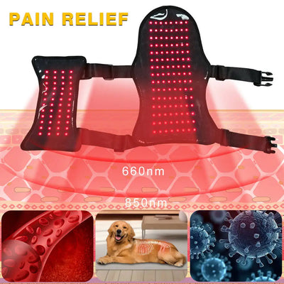 Pets Red Light Therapy Belt, LED Infrared Light Therapy for Dog and Cat with 168 Leds 660&850 Nm,Wearable Device for Pain Relief