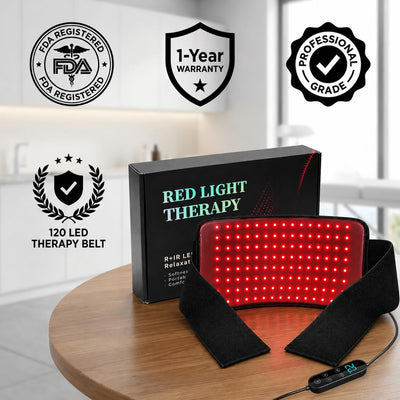 Red Light Therapy Belt for Back, Waist & Knee, 120 Leds 660Nm Red Light & 850Nm near Infrared Therapy Wrap, Red Light Therapy Pad for Lower Back, Shoulder & Body